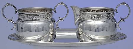 YB42 (Silverplate, Hollowware) Creamer, Open Sugar & Tray Set