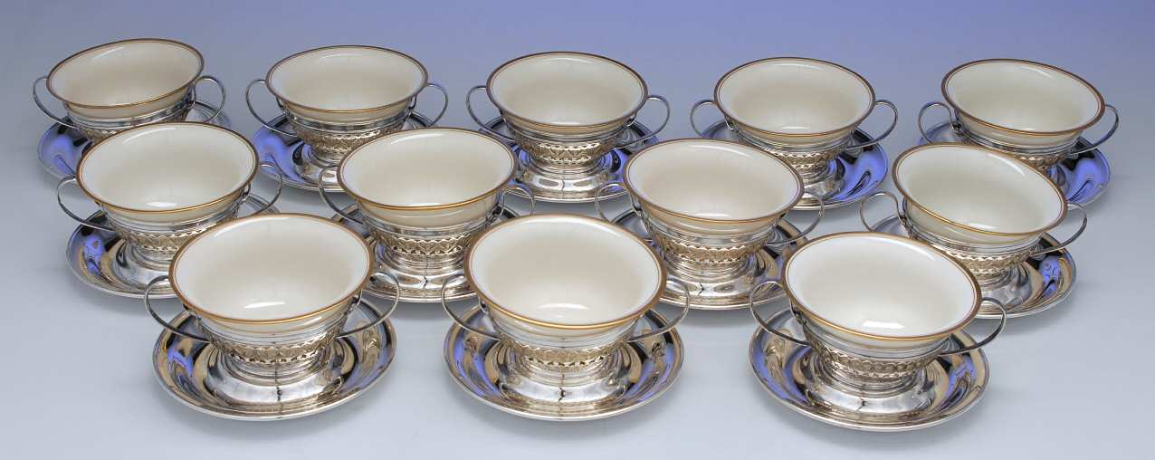 A5547 (Sterling, Hollowware) Bouillon Cup with Liners & Undeplate - Set of 12