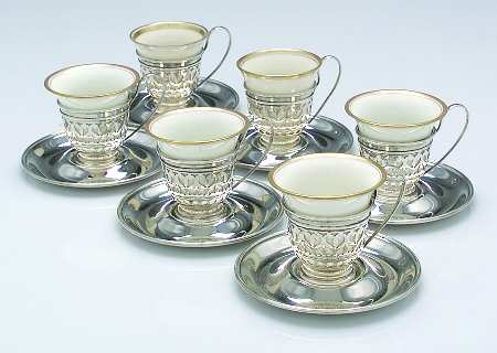A5549 (Sterling, Hollowware) Demi Cup and Saucer with Liner - Set of 6