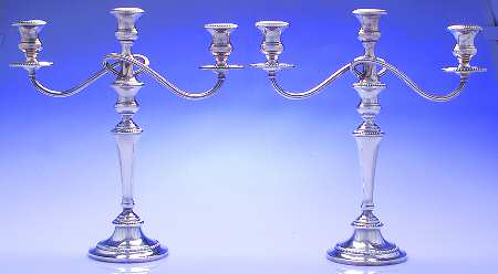 771 (Sterling, Hollowware) Pair of 14" 3 Light Weighted Candelabras