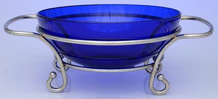 Silverplate Hollowware 10" Cobalt Serving Glass w/Holder