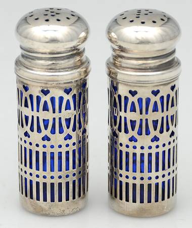 Silverplate Hollowware Salt and Pepper Set with Cobalt Liner by Godinger