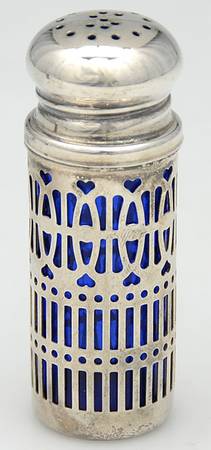 Silverplate Hollowware Salt Shaker W/Cobalt Liner