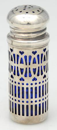 Silverplate Hollowware Pepper Shaker W/Cobalt Liner