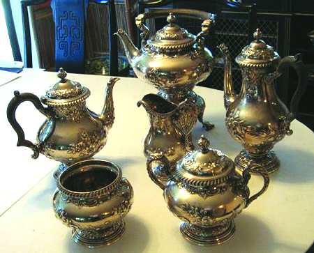 2880 (Sterling, Hollowware) 6 Piece Tea Set (SCP, STP, SCR, SSU, SWB, SKES)