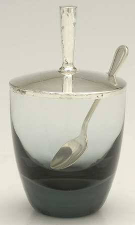 Sterling Hollowware Crystal Jam Jar with Sterling Lid & Spoon