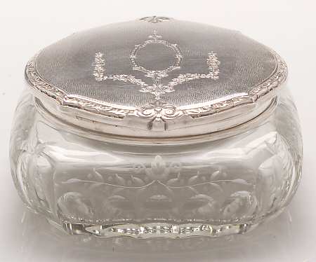 5600 (Sterling, Hollowware) Powder Jar, Crystal Bowl and Sterling Lid
