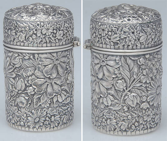 Repousse Chased (Sterilng, Hollowware) Tea Caddy with Hinged Lid