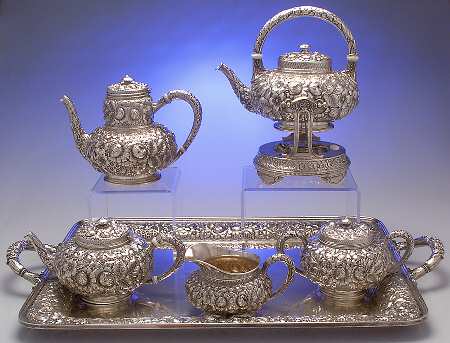 Repousse Chased (Sterilng, Hollowware) 6 Piece Tea Set (SCP, STP, SCR, SSU, SKES, WTL)