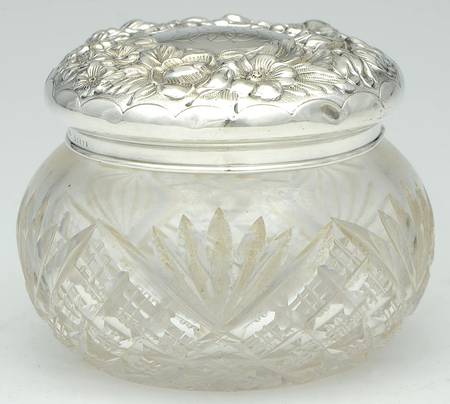 Repousse Chased (Sterilng, Hollowware) Dresser Jar with Crystal Bowl and Sterling Lid