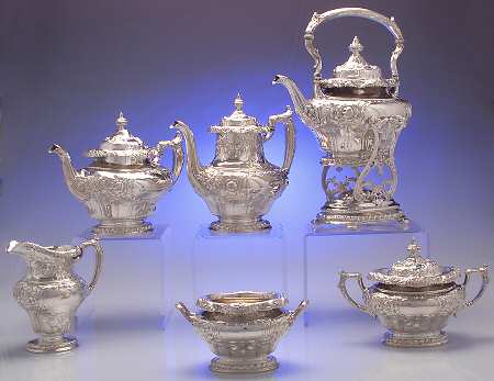 A6981 (Sterling, Hollowware) 6 Piece Tea Set (SCP, STP, SCR, SSU, SWB, SKES)