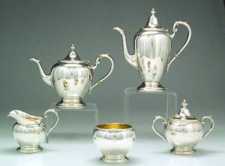 2561 (Sterling, Hollowware) 5 Piece Tea Set (SCP, STP, SCR, SSU, SWB)