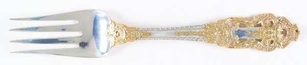 Golden Crown Baroque (Sterling, Partial Gold Accent Medium Solid Cold Meat Serving Fork