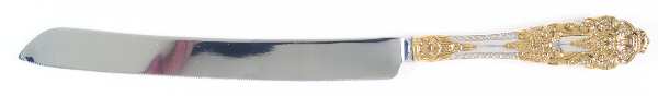 Golden Crown Baroque (Sterling, Partial Gold Accent Wedding Cake Knife with Stainless Blade