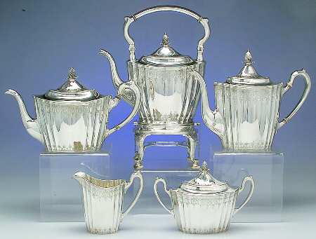 6772 (Sterling, Hollowware) 5 Piece Tea Set (SCP, STP, SCR, SSU, SKES)