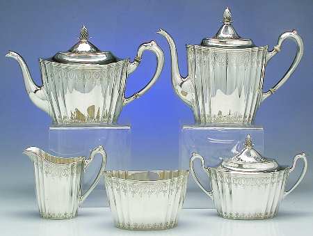 6772 (Sterling, Hollowware) 5 Piece Tea Set (SCP, STP, SCR, SSU, SWB)