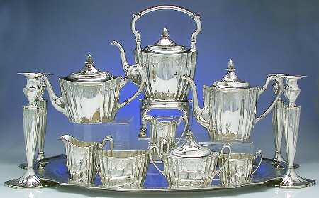 6772 (Sterling, Hollowware) 13 Piece Tea Set (SCP,STP,SCR,SSU,SWB,SKES,WTL,SCRM,SSUOM,4 SCAS)