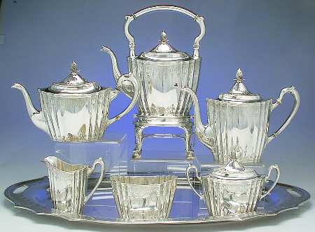 6772 (Sterling, Hollowware) 7 Piece Tea Set (SCP, STP, SCR, SSU, SWB, SKES & WTL)