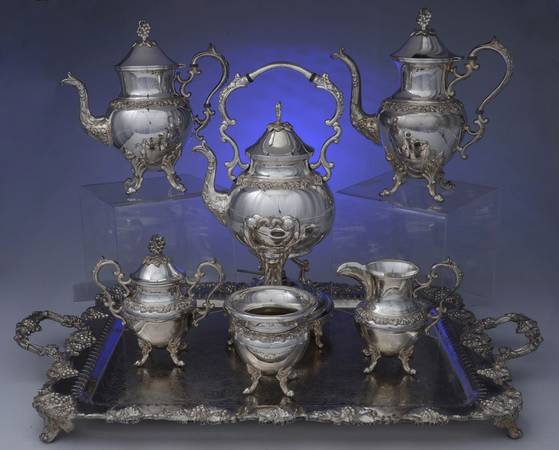 GDS1 (Silverplate, Hollowware) 7-Piece Plated Tea Set (w/ Waste, Kttle & Try)