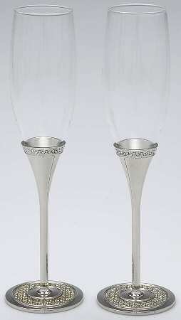 Razzle Dazzle (Silverplate, Hollowware) Set of 2 Glass & Silver Champagne Flute