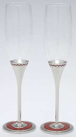 Razzle Dazzle (Silverplate, Hollowware) Set of 2 Glass & Silver Champagne Flute
