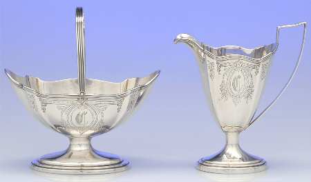 Plymouth-Engraved (Sterling, Hollowware, A2311) Mini Sterling Creamer and Open Sugar