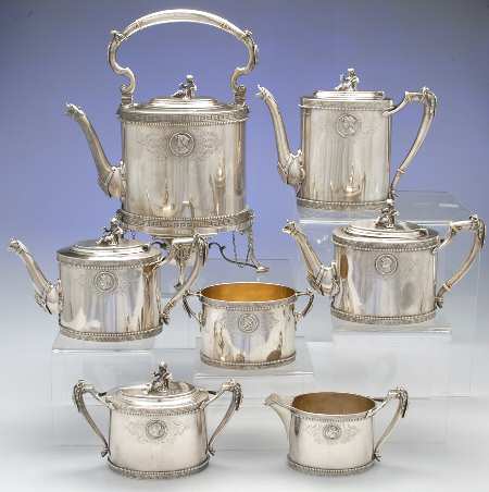 261 (Coin, Hollowware) 7 Piece Tea Set (2 TP, CP, CR, SU, WB, KES)