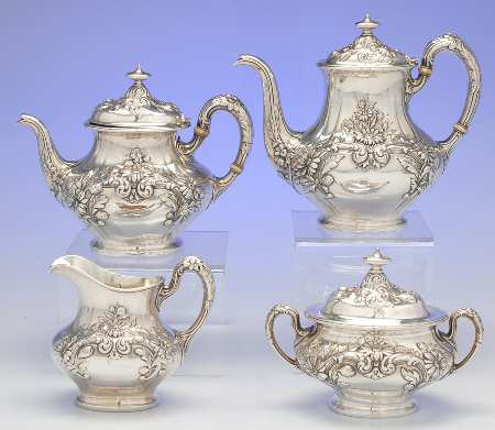 Marguerite (Sterling, Hollowware) 4 Piece Tea Set (SCP, STP, SCR, SSU)