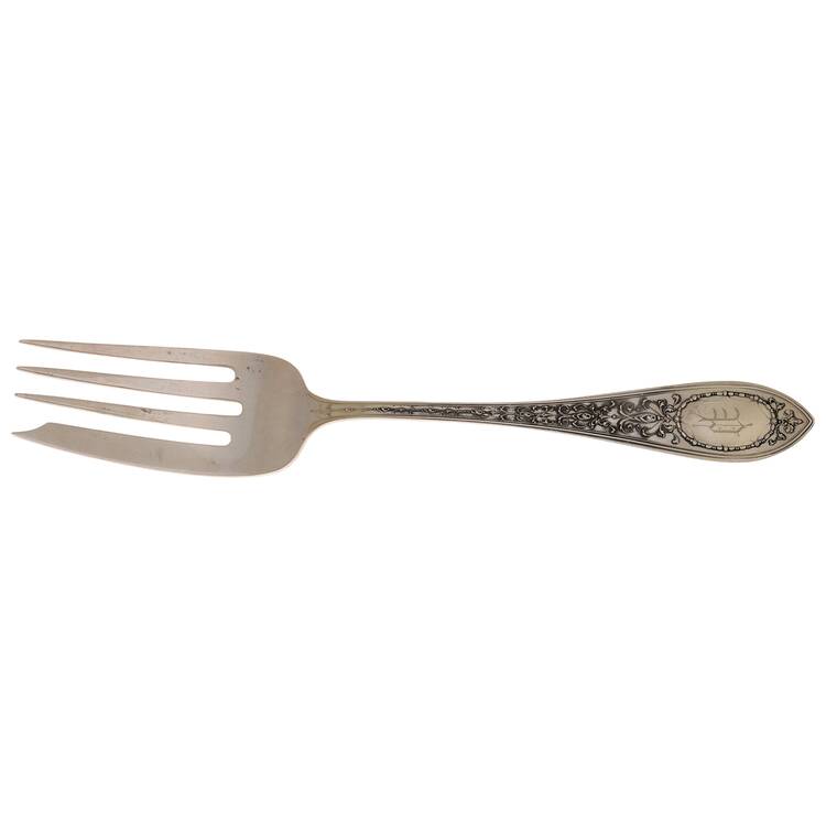 Adam (Sterling, 1922, Monograms) Small Solid Cold Meat Serving Fork