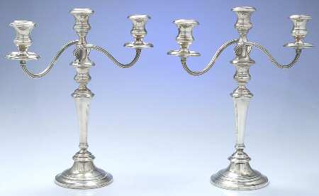 770 (Sterling, Hollowware) Pair of 14" 3 Light Weighted Candelabras