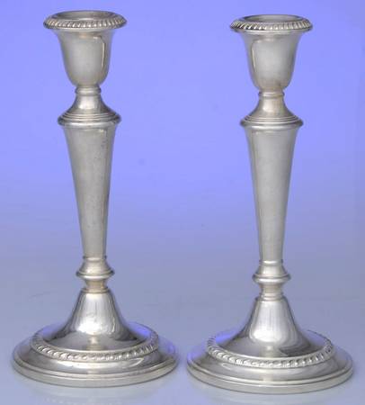 675 (Sterling, Hollowware) Pair of 9" Weighted Candlesticks