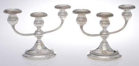 675 (Sterling, Hollowware) Pair of Weighted 3 Light Candelabra
