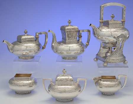 1480 (Sterling, Hollowware) 6 Piece Tea Set (SCP, STP, SCR, SSU, SWB, SKES)
