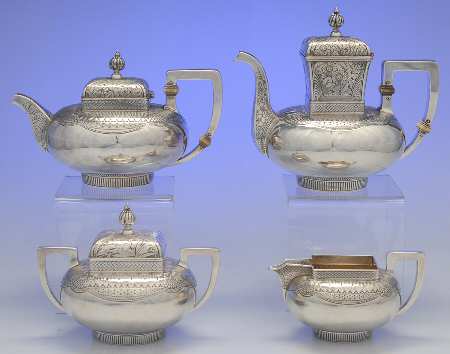 1480 (Sterling, Hollowware) 4 Piece Tea Set (SCP, STP, SCR, SSU)