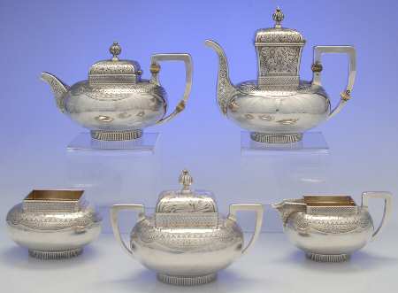 1480 (Sterling, Hollowware) 5 Piece Tea Set (SCP, STP, SCR, SSU, SWB)