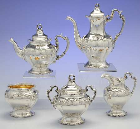 A561 (Sterling, Hollowware) 5 Piece Tea Set (SCP, STP, SCR, SSU, SWB)