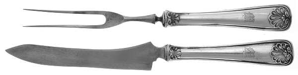 Shell (Silverplate, 1905, Monograms) Small Stainless Blade 2-Piece Steak Carving Set