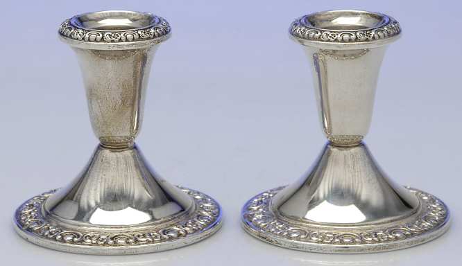 1121-1 (Sterling, Hollowware) Pair of 3" Weighted Candleholders