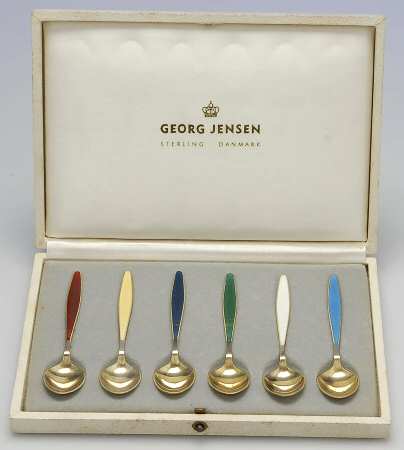 GEJ13 (Sterling) (Set of 6 Motif) Demitasse Spoon with Case