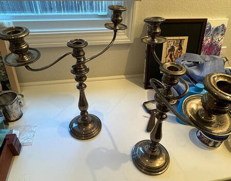 669 (Sterling, Hollowware) Pair of 3 Light Candelabra Weighted w/Drip Cups