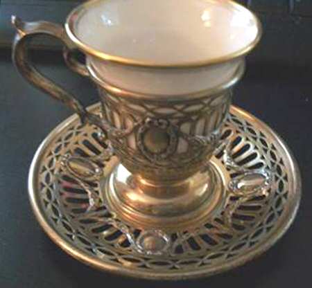 GS132 (Sterling, Hollowware) Demitasse Cup and Saucer with Lenox Liner