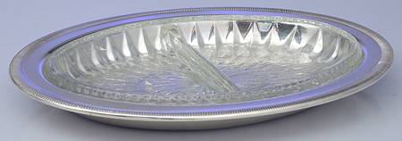 French Gadroon (Silverplate, Hollowware) Relish with 2 Part Glass Liner