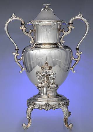 GDS8 (Silverplate, Hollowware) Samovar with attached Stand and Burner