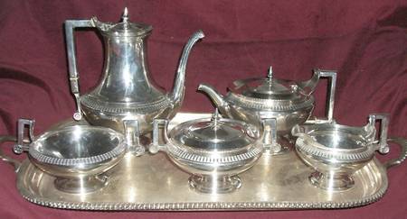 0180 (Silverplate, Hollowware) 6-Piece Plated Tea Set (Waste & Tray)