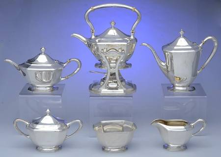 4874 (Sterling, Hollowware) 6 Piece Tea Set (SCP, STP, SCR, SSU, SWB, SKES)