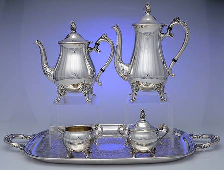 GS152 (Silverplate, Hollowware) 5-Piece Silverplate Tea Set (with Tray)