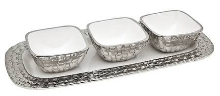 White Weave (Aluminum, Hollowware) 4 Piece Condiment Bowl Set
