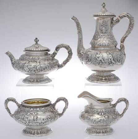 KR-Special Order (Sterling, 1916, Hollowware) 4 Piece Tea Set (SCP, STP, SCR, SSU)