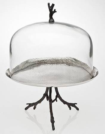 Woodlands (Stainless, Hollowware) 11" Cake Stand with Glass Dome