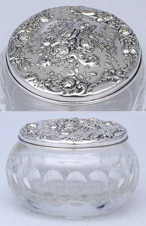 Victorian (Silverplate, Hollowware) Silverplate Lid Crystal Bowl Vanity Jar